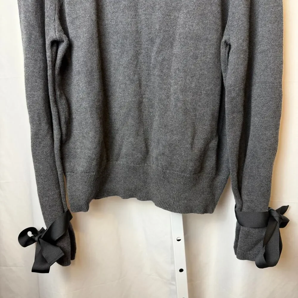 NWT J.Crew Mercantile Gray Sweater Ribbon Tie Sleeve Merino Wool Blend Size M